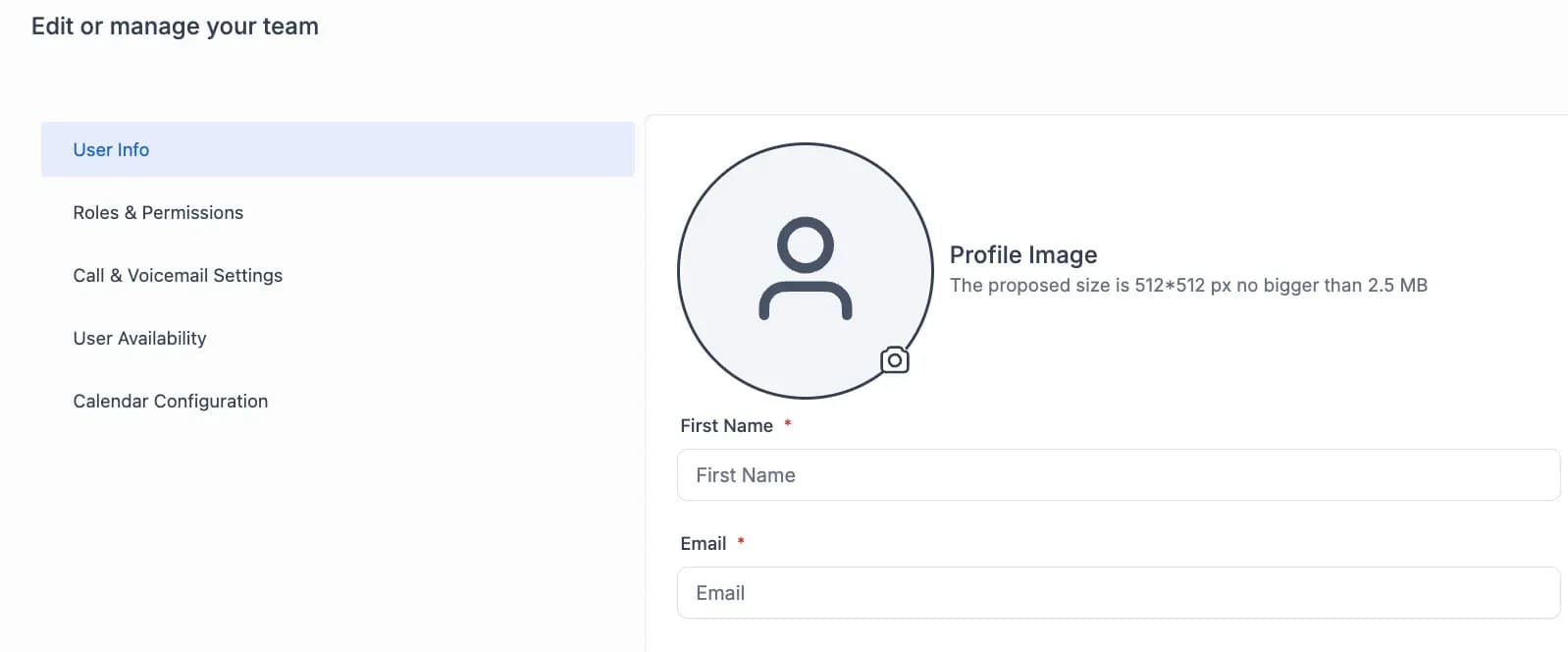 Settings for a team member